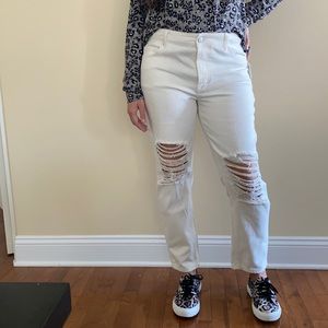 AFRM White Luisa Distressed High Rise Ankle Jeans